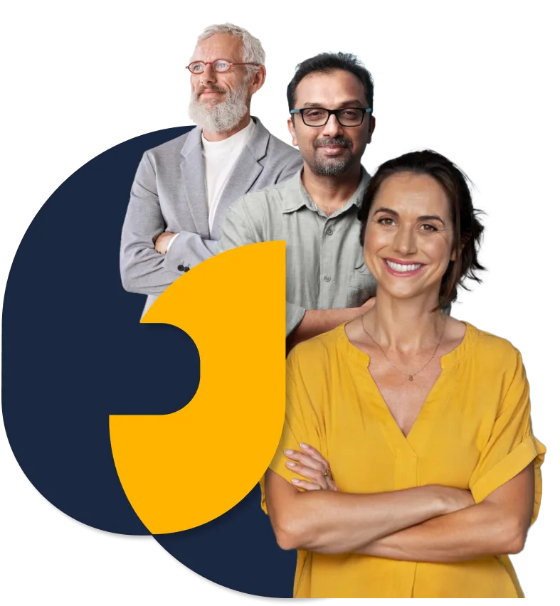 A collage of people set in the Founder's Best Friend logo